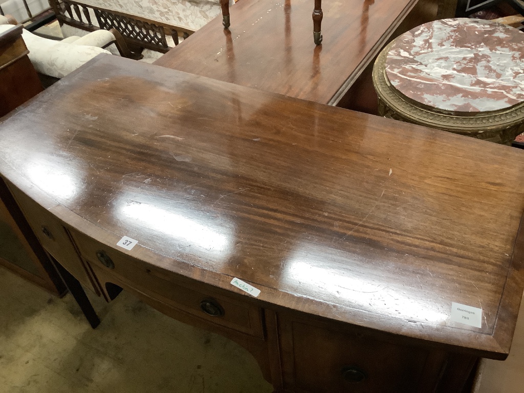 A Regency style mahogany bowfront sideboard, width 114cm depth 55cm height 78cm